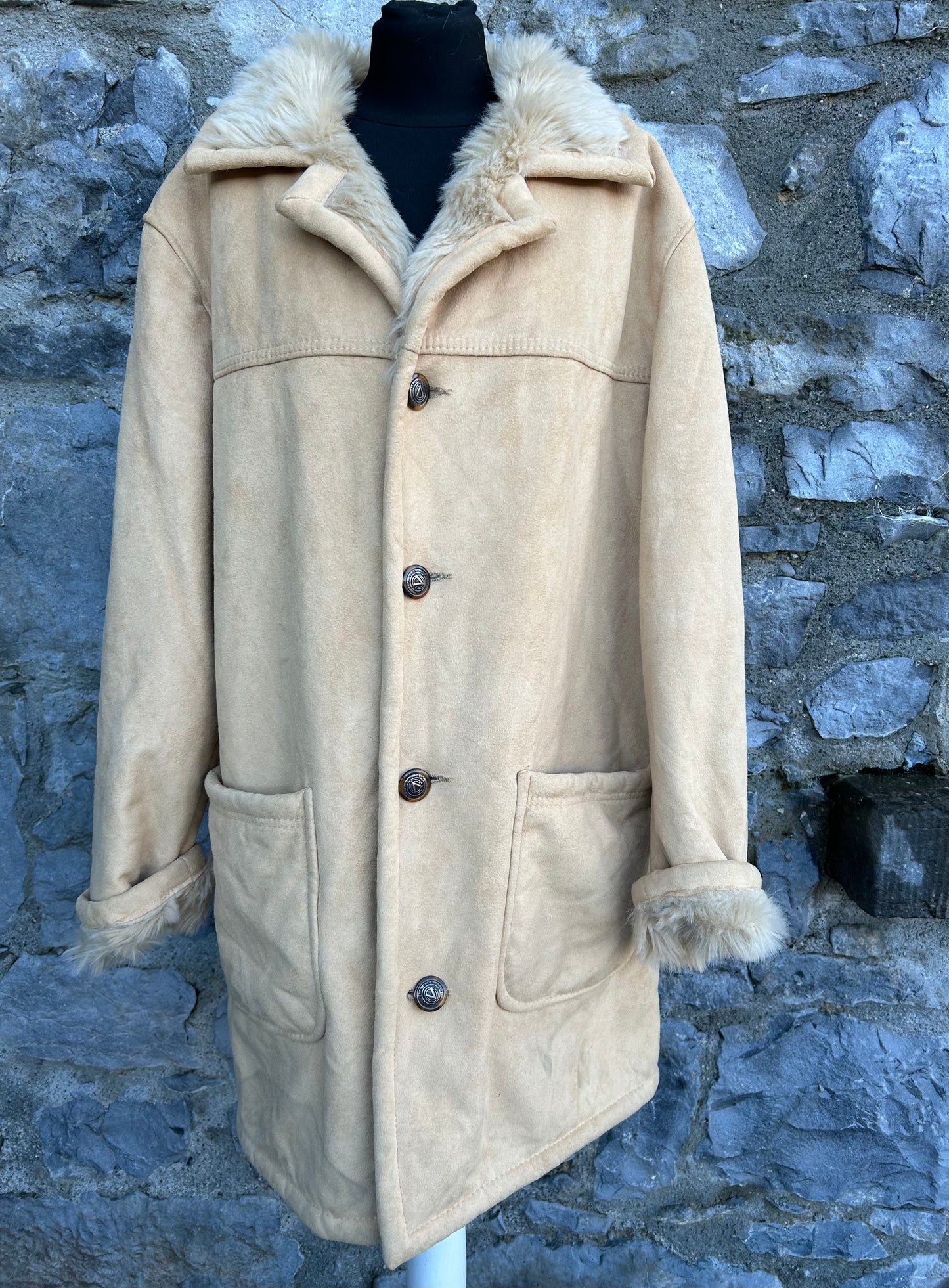 90s Beige suede coat Large