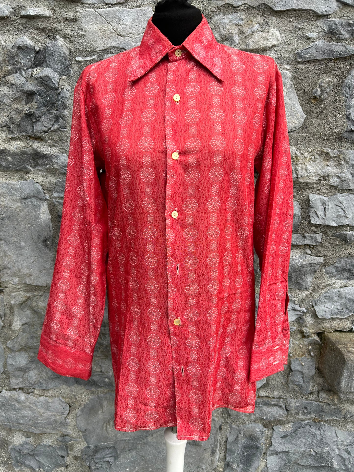 80s circles pattern red shirt uk 12 -14