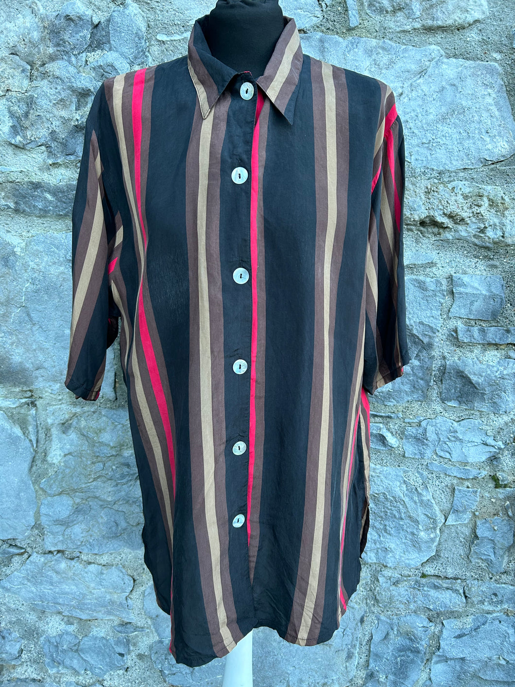 80s brown stripy blouse Medium