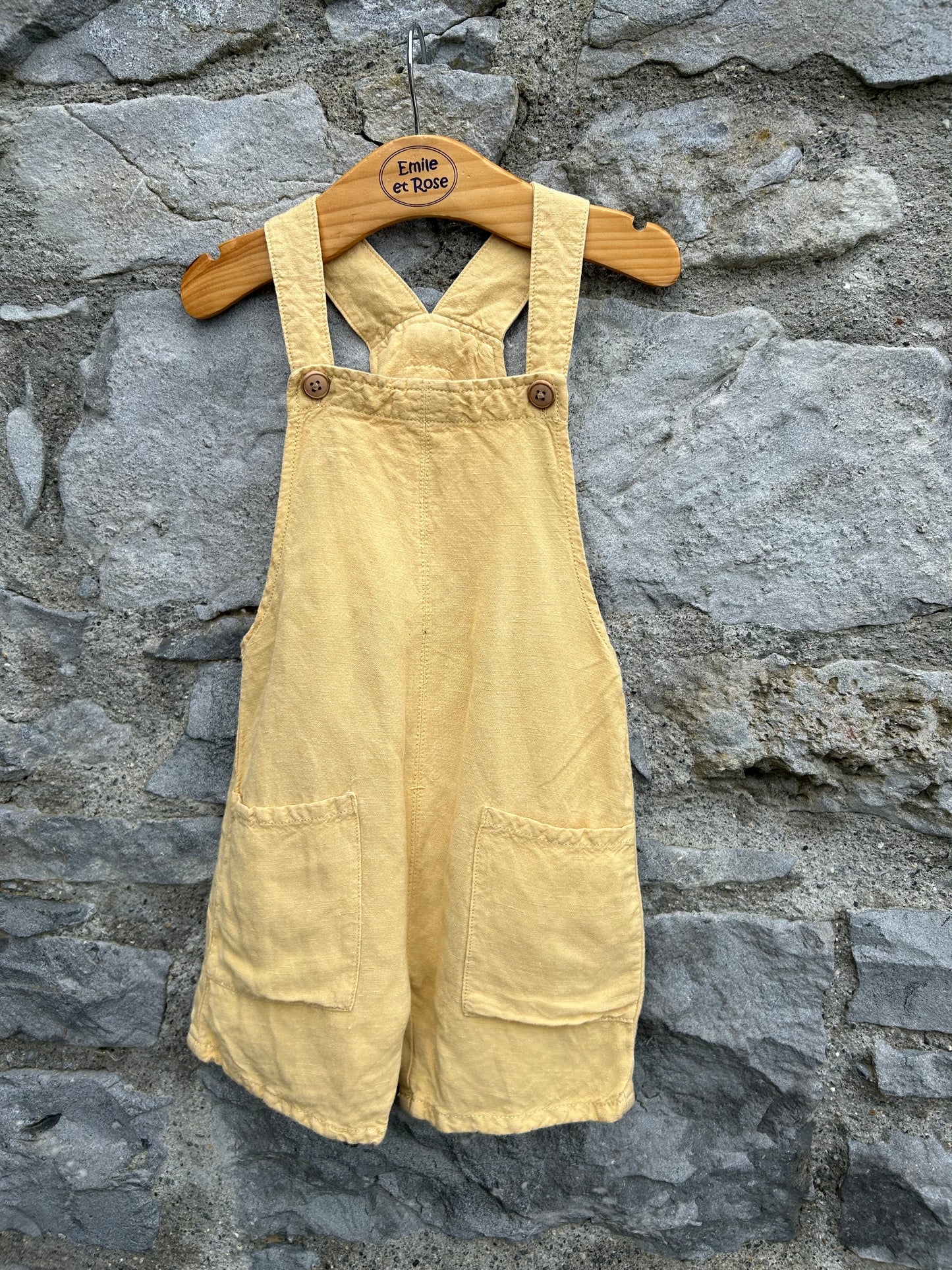 Yellow short linen dungarees  12-18m (80-86cm)