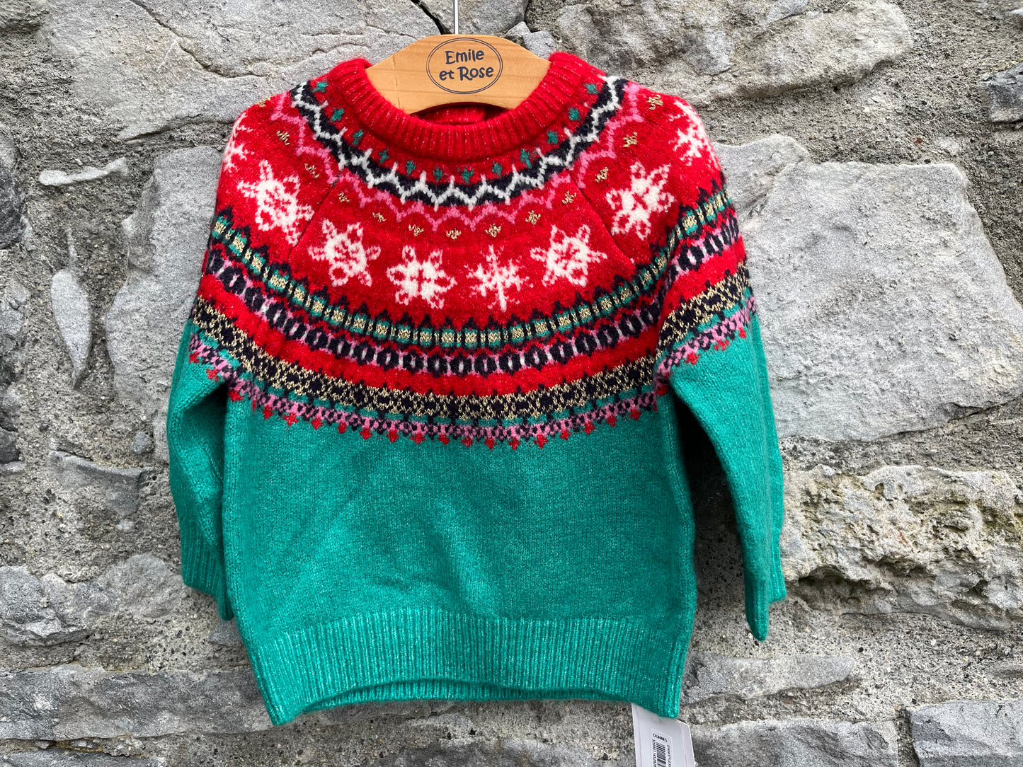 Norwegian print green&red jumper  12-18m (80-86cm)