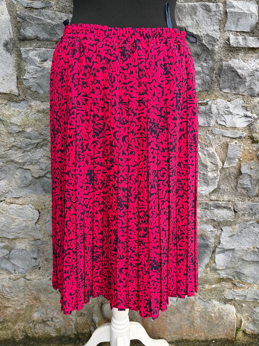 80s red abstract pleated skirt uk 12