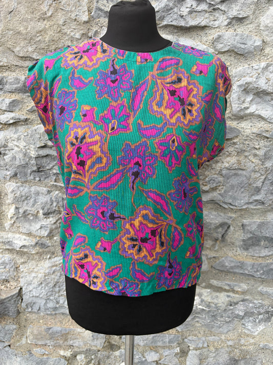 90s Teal&purple tropical print top uk 6-8
