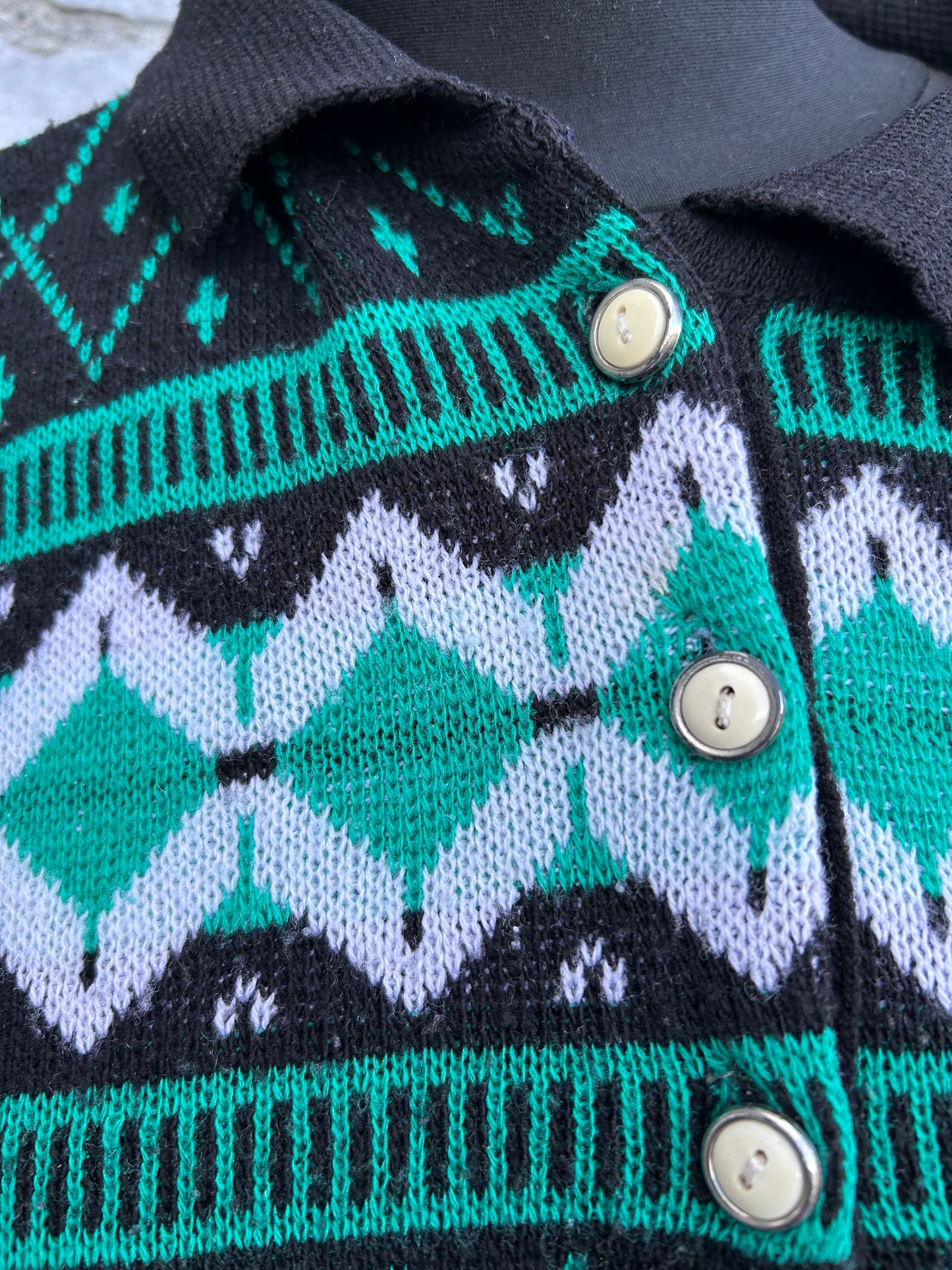 80s green geometric jumper uk 14