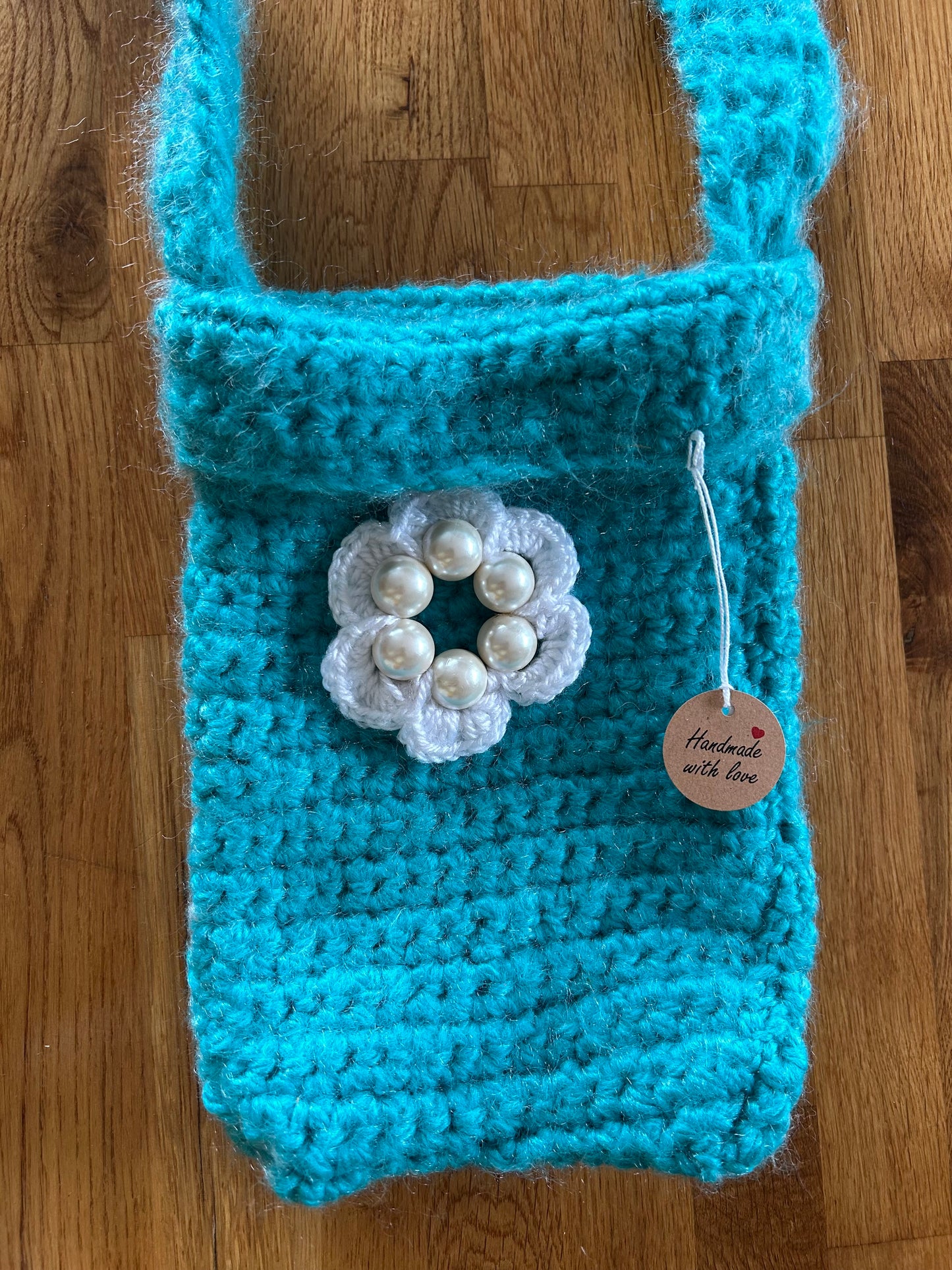 Handmade Teal&white flower bag