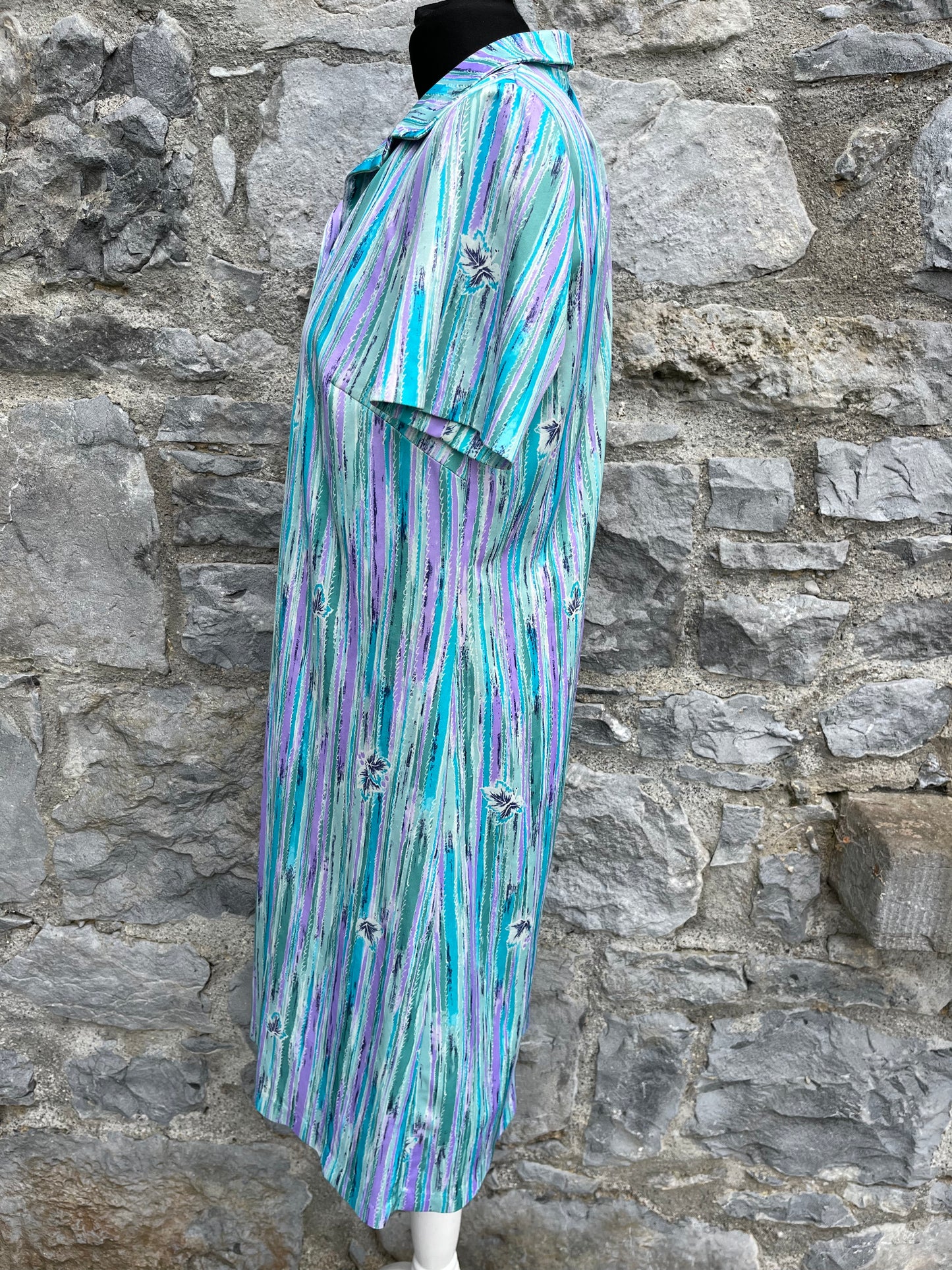 80s Teal&purple stripe dress uk 12