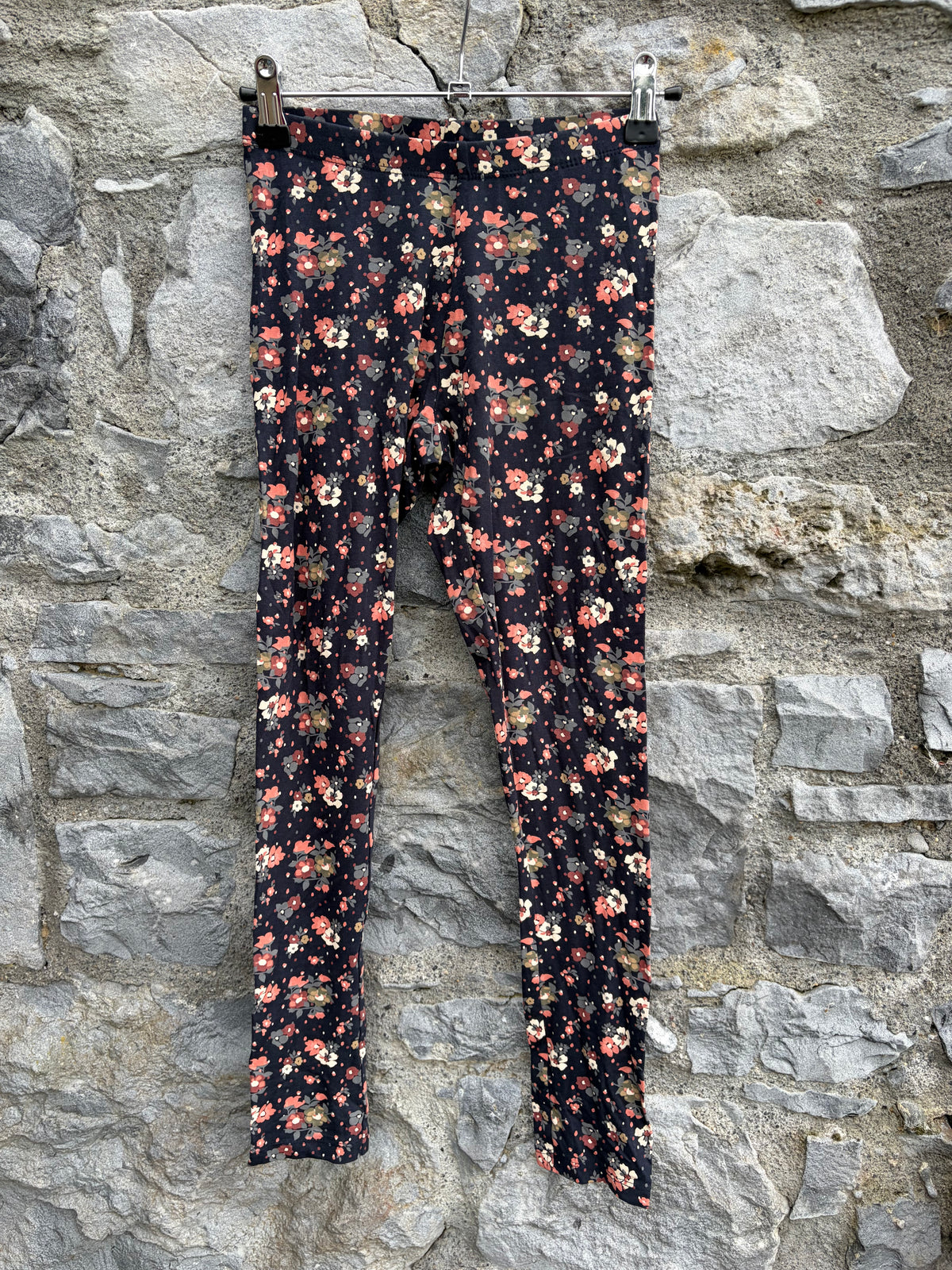 Blue&maroon flowers leggings 10y (140cm)