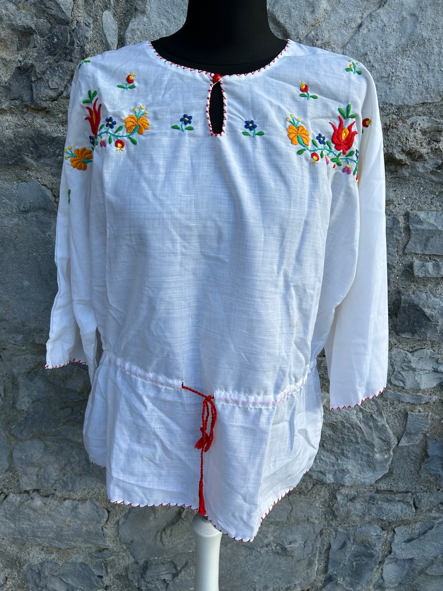 90s white folk embroidered blouse uk 12-14