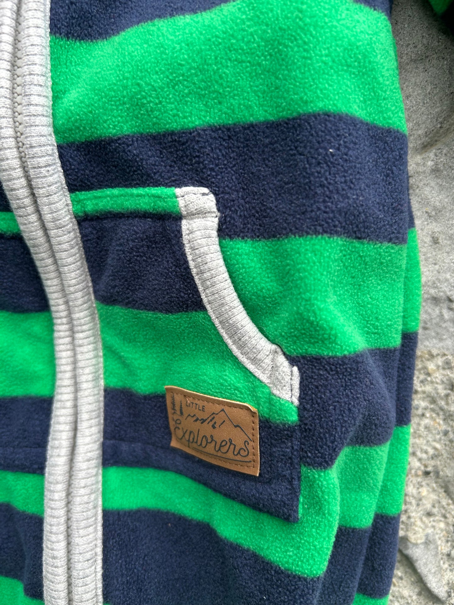 Green&navy stripy fleece onesie  0-3m (56-62cm)