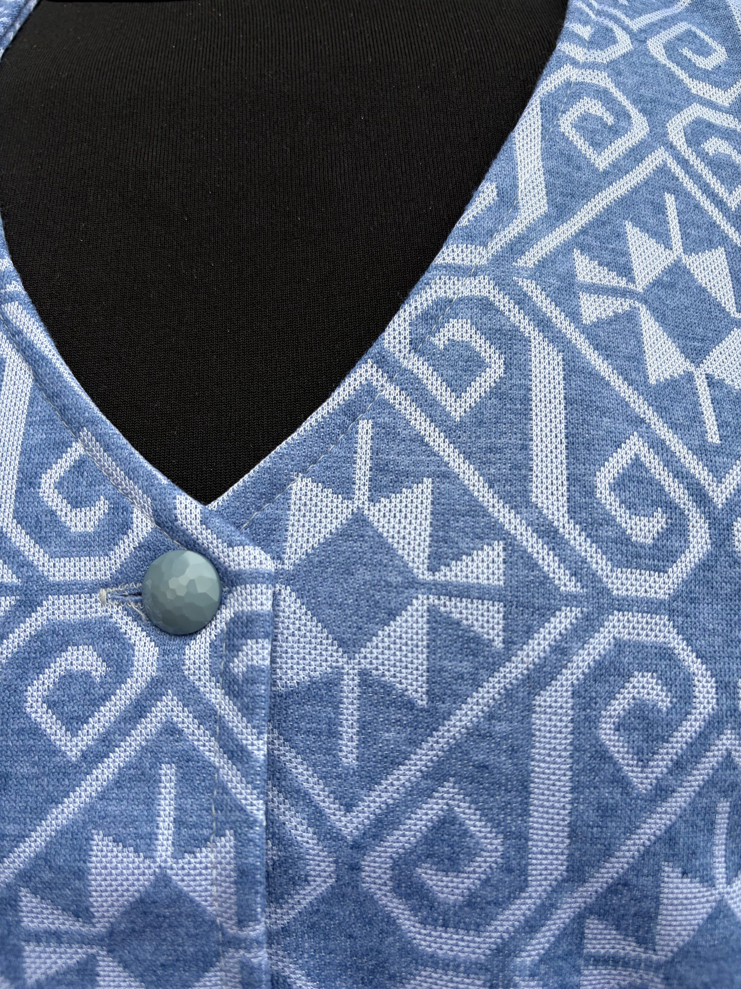 80s blue geometric waistcoat uk 12-14