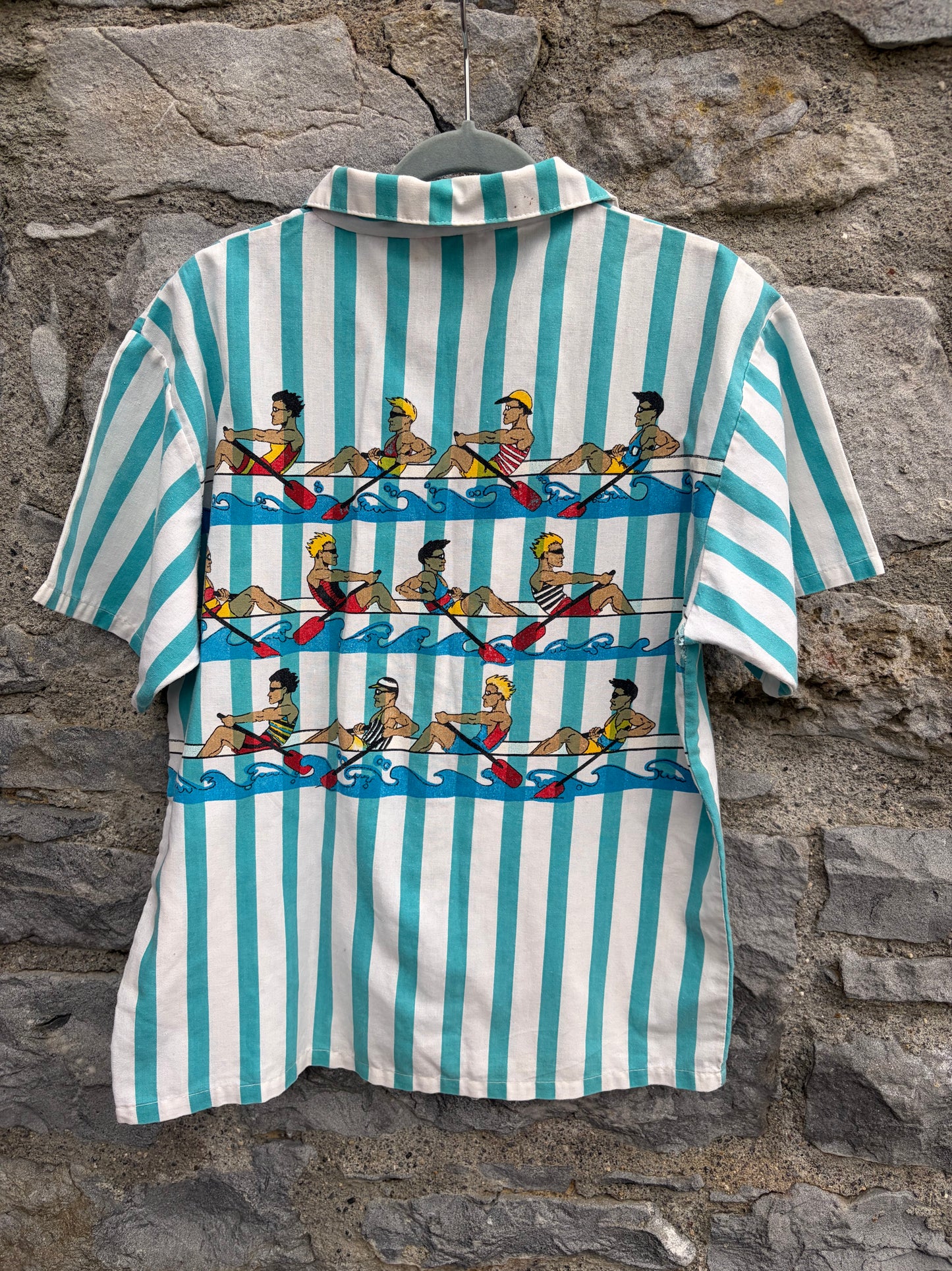 80s Green stripy rowers shirt  9-10y (134-140cm)