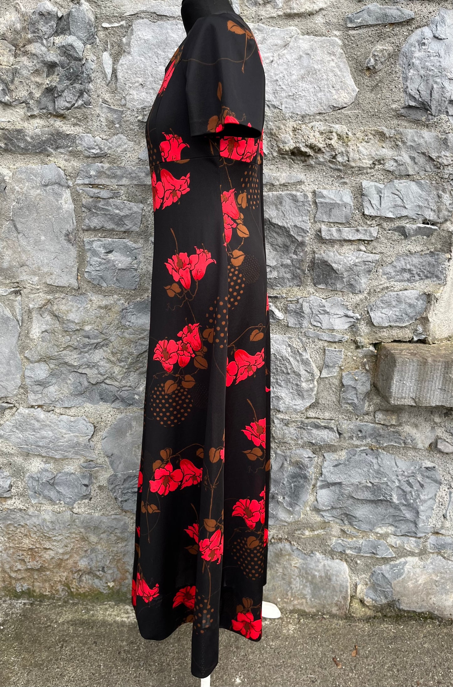 70s red flowers maxi dress uk 8