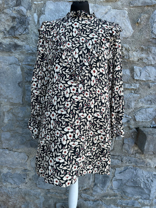 Beige flowers black dress uk 12