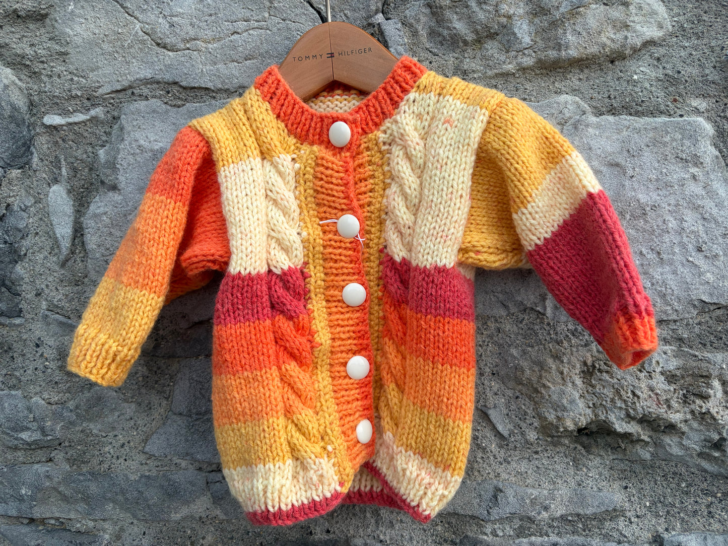 Aran style orange&red cardigan  9-12m (74-80cm)