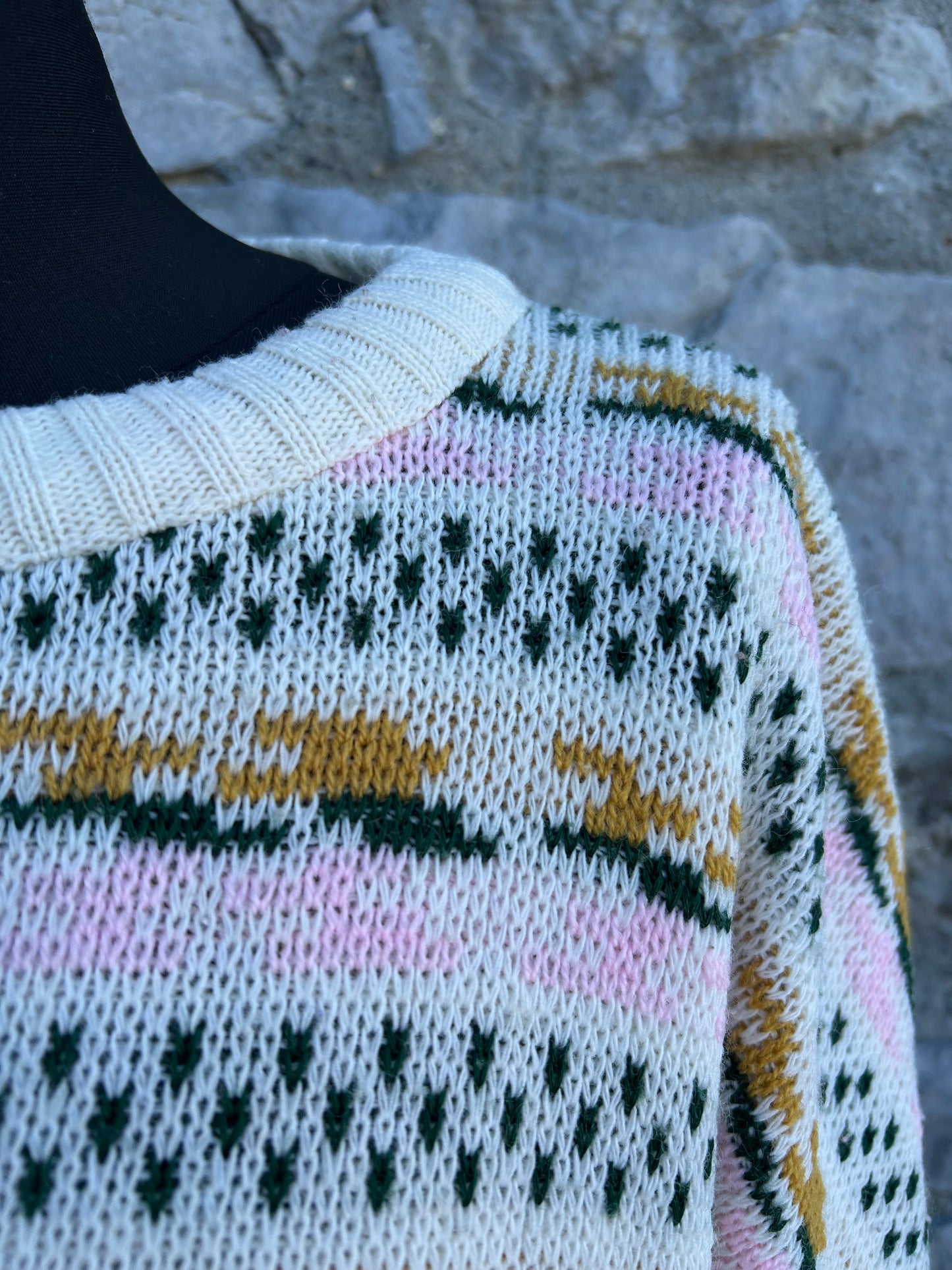 80s Pink&green panel jumper Large