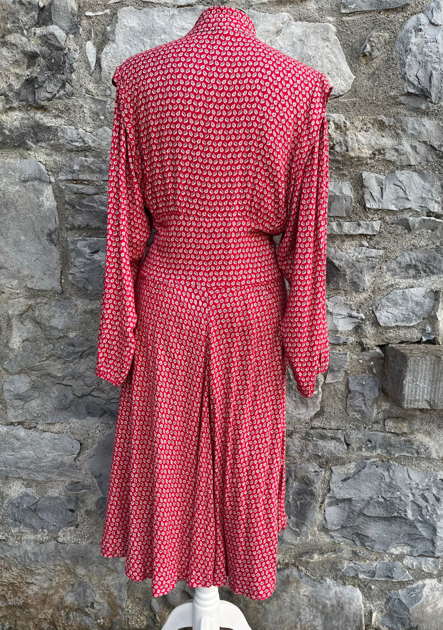 80s red leaves midi dress uk 8