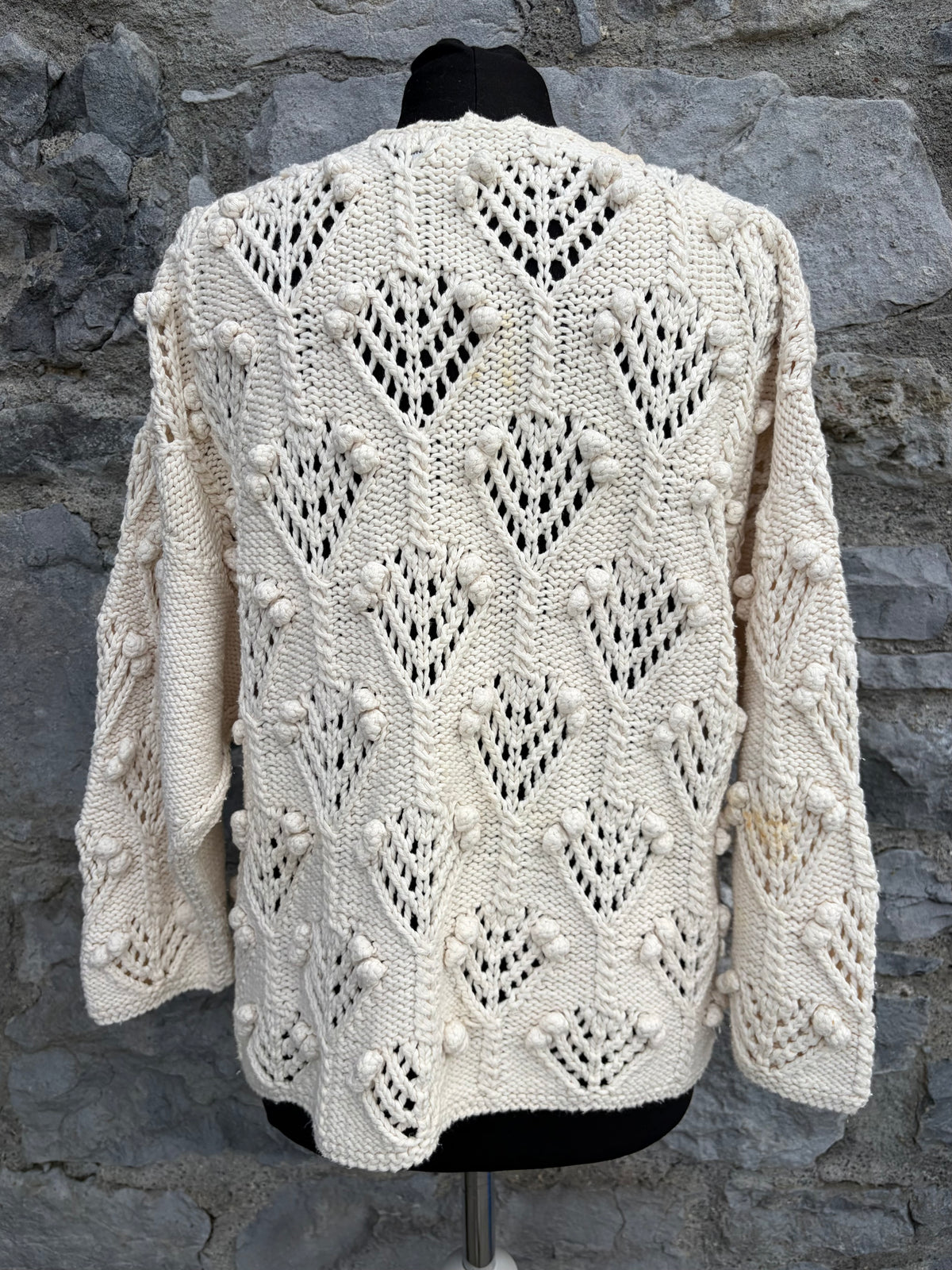 90s white pointelle chunky knit jumper uk 14