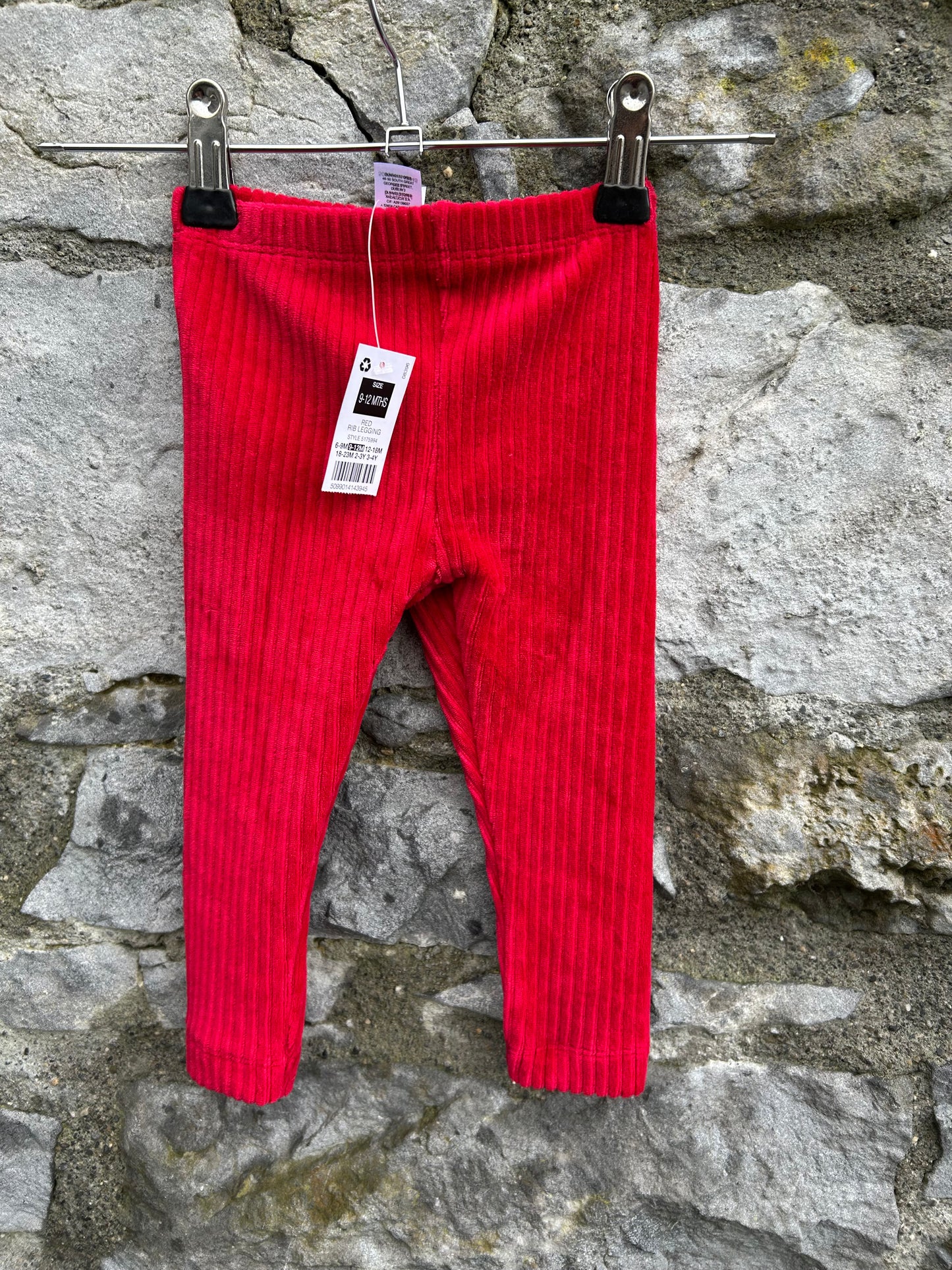 Red Velour ribbed leggings 9-12m (74-80cm)
