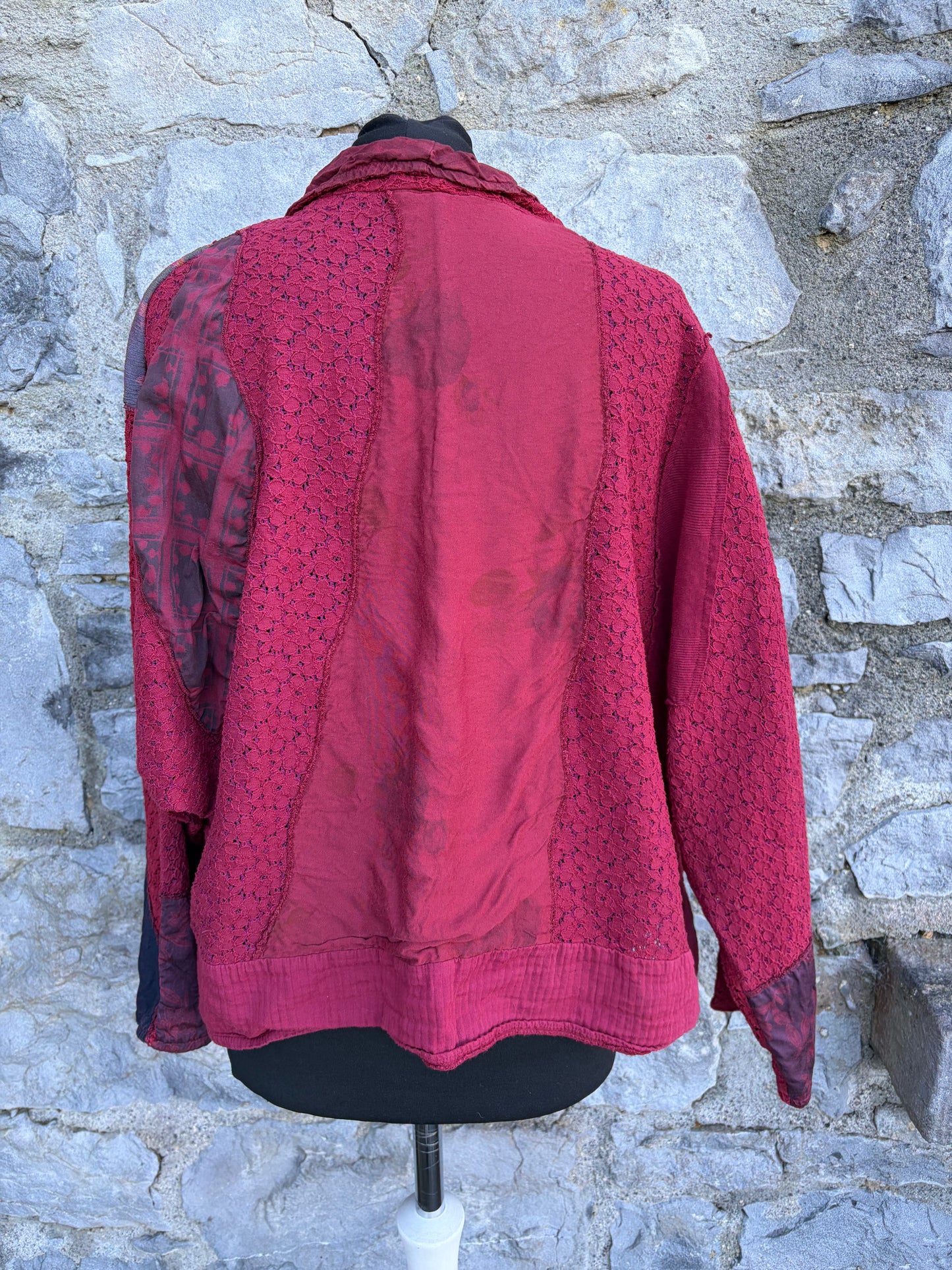 90s red patchwork open jacket uk 12-14