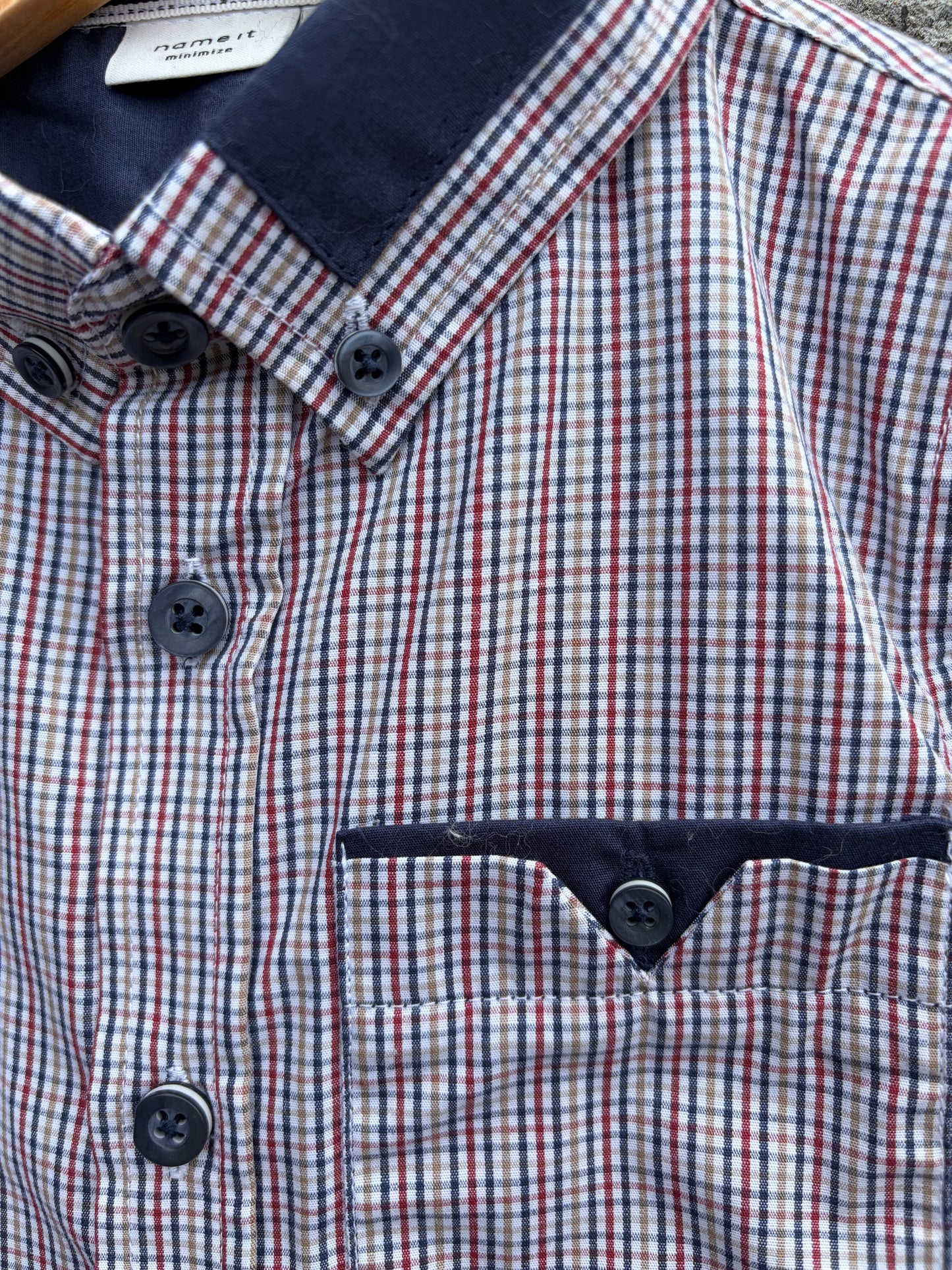 Navy&maroon check shirt  4y (104cm)