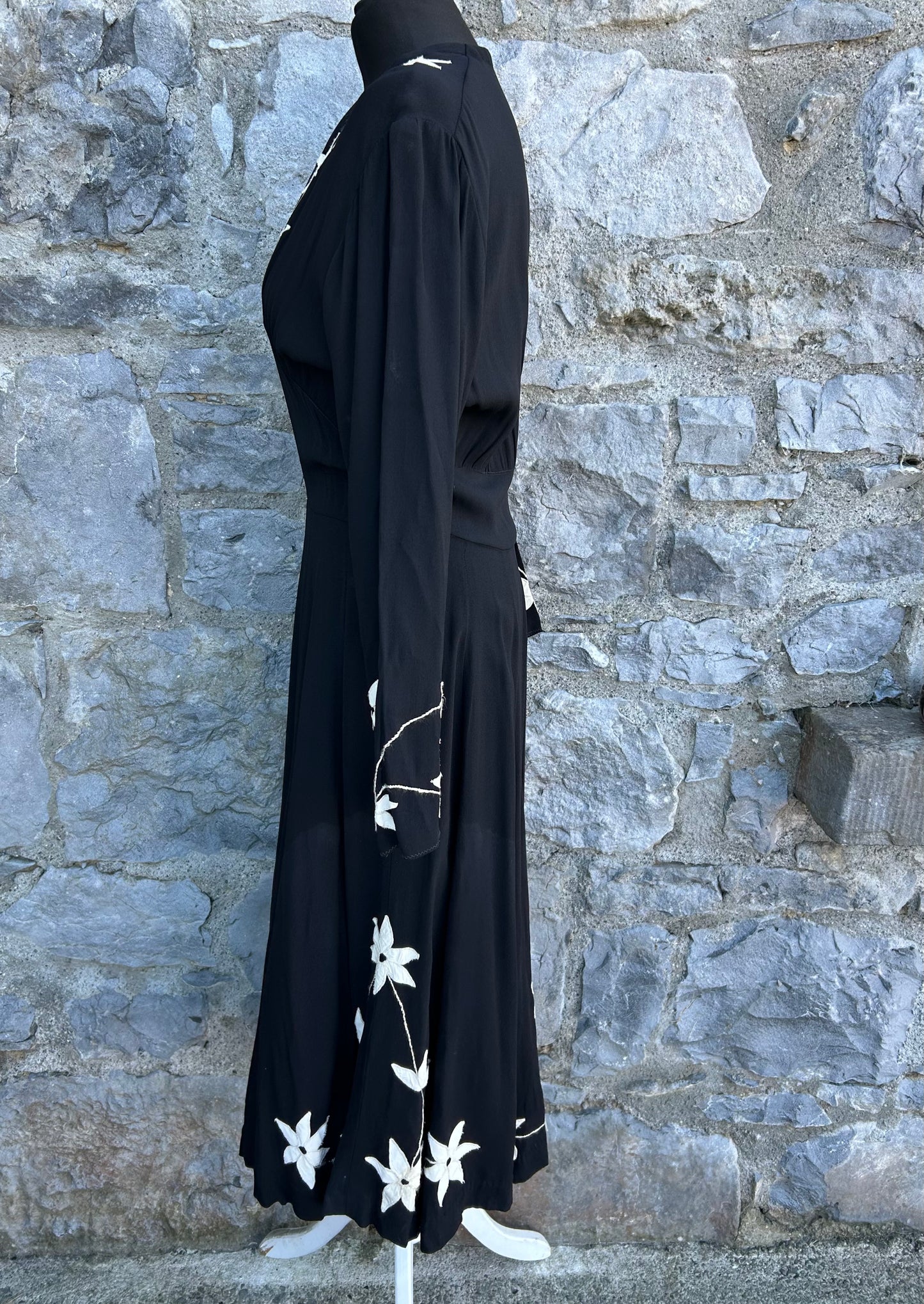 80s embroidered black dress uk 8