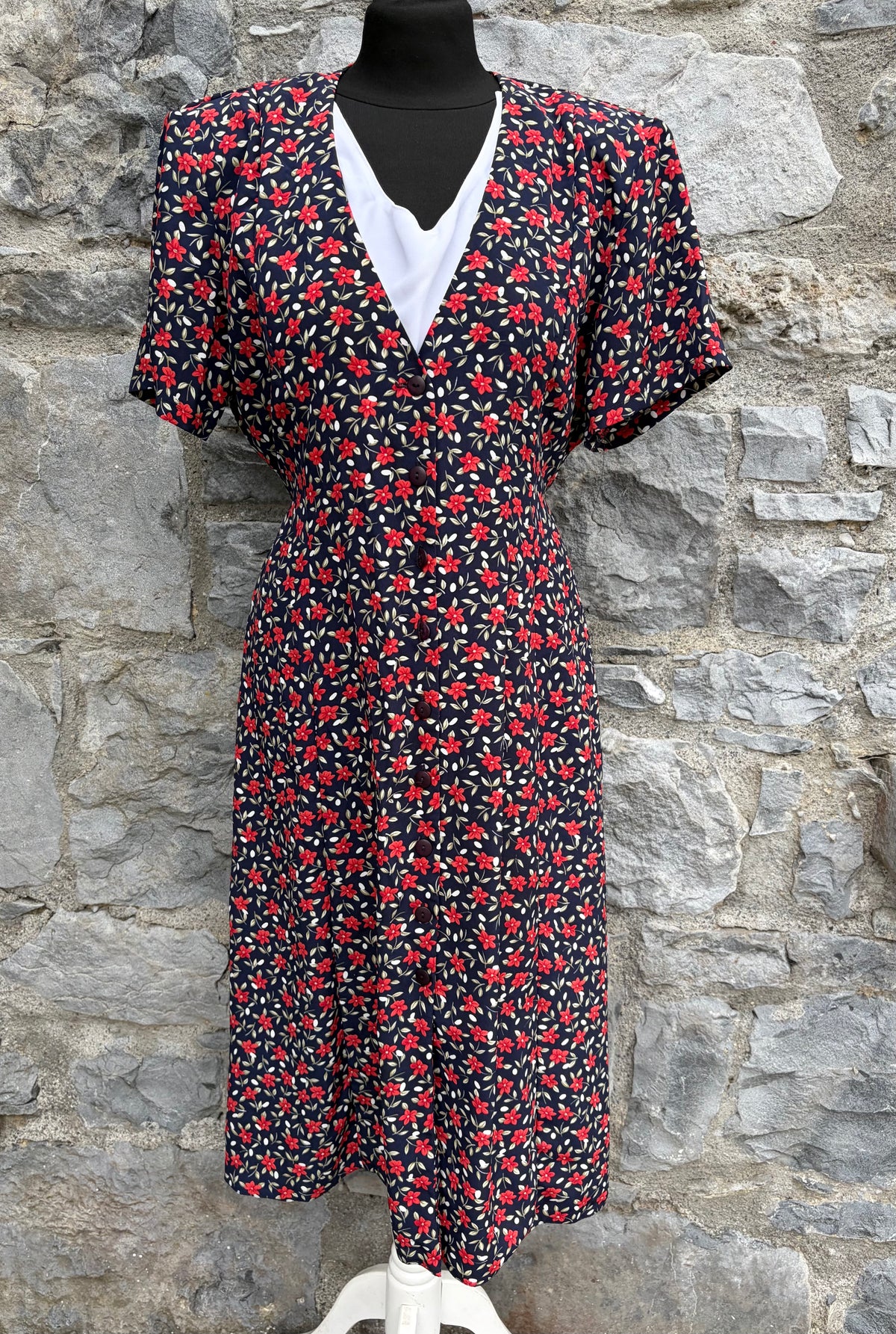 90s red flowers black dress uk 16