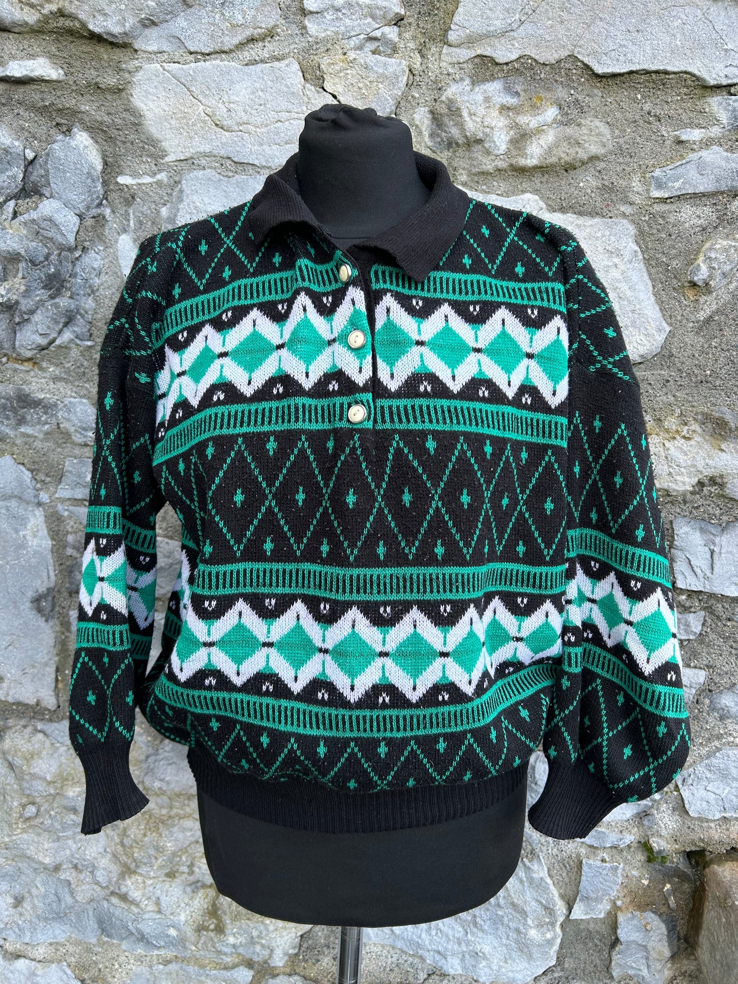 80s green geometric jumper uk 14