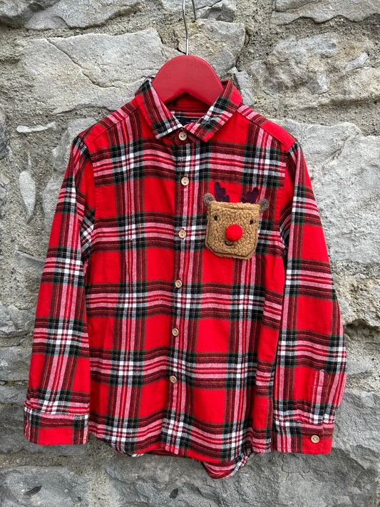 Red check pocket reindeer shirt  4-5y (104-110cm)