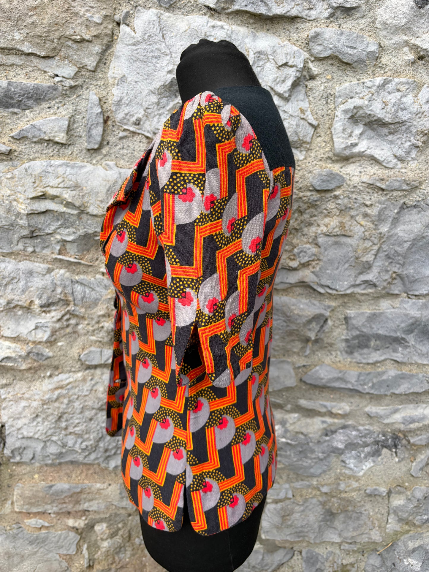 70s orange&black geometric top uk 6-8
