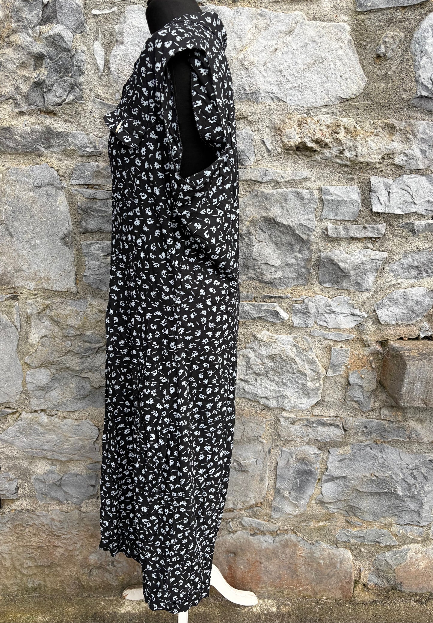 80s black floral jumpsuit uk 14
