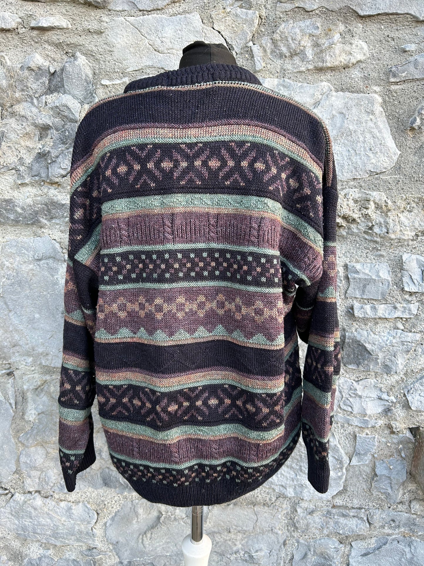 80s maroon geometric panels jumper S/M