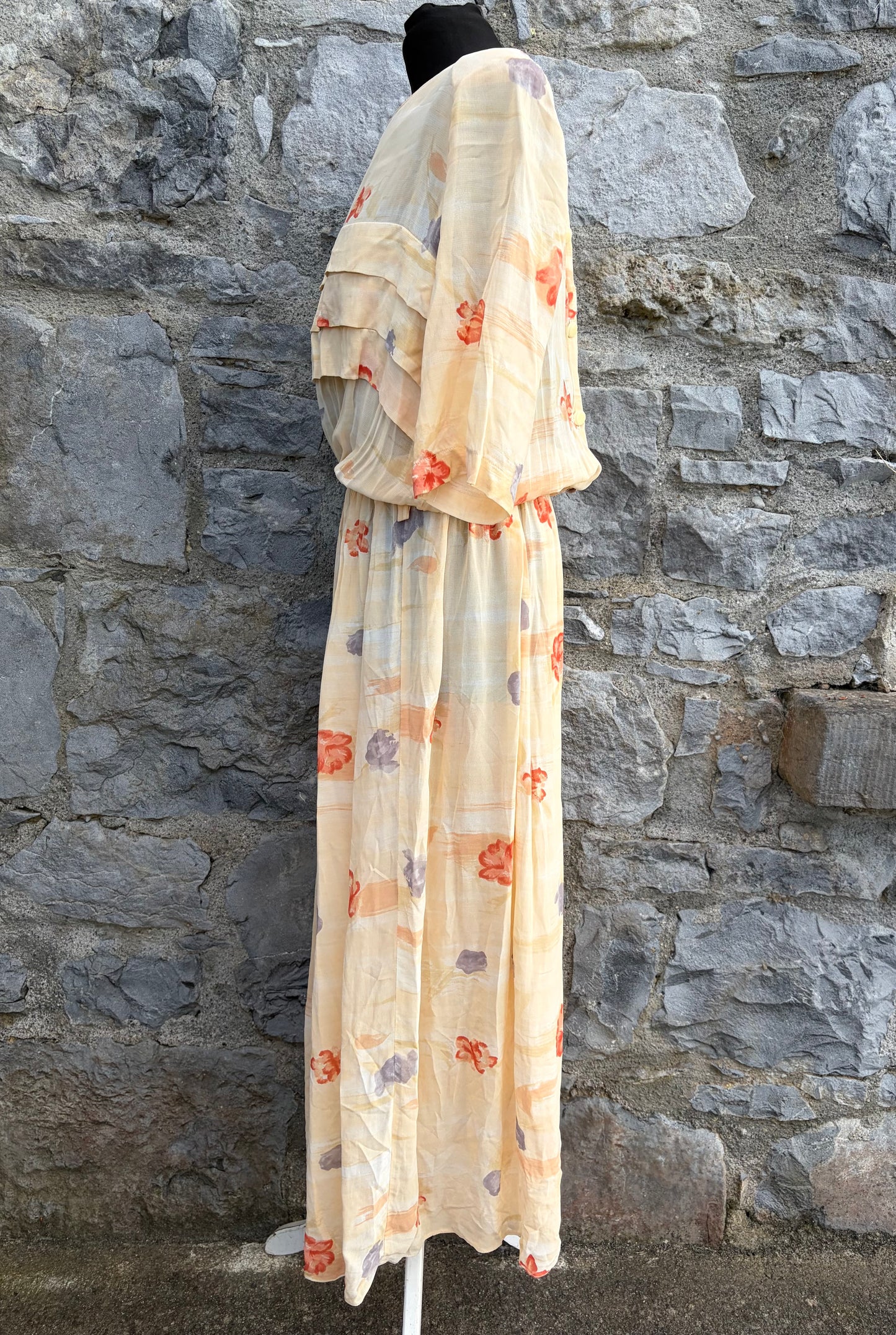 80s yellow floral sheer dress uk 12-14
