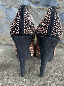 Black suede heels with Rose Gold Bead uk 4 (eu 37)