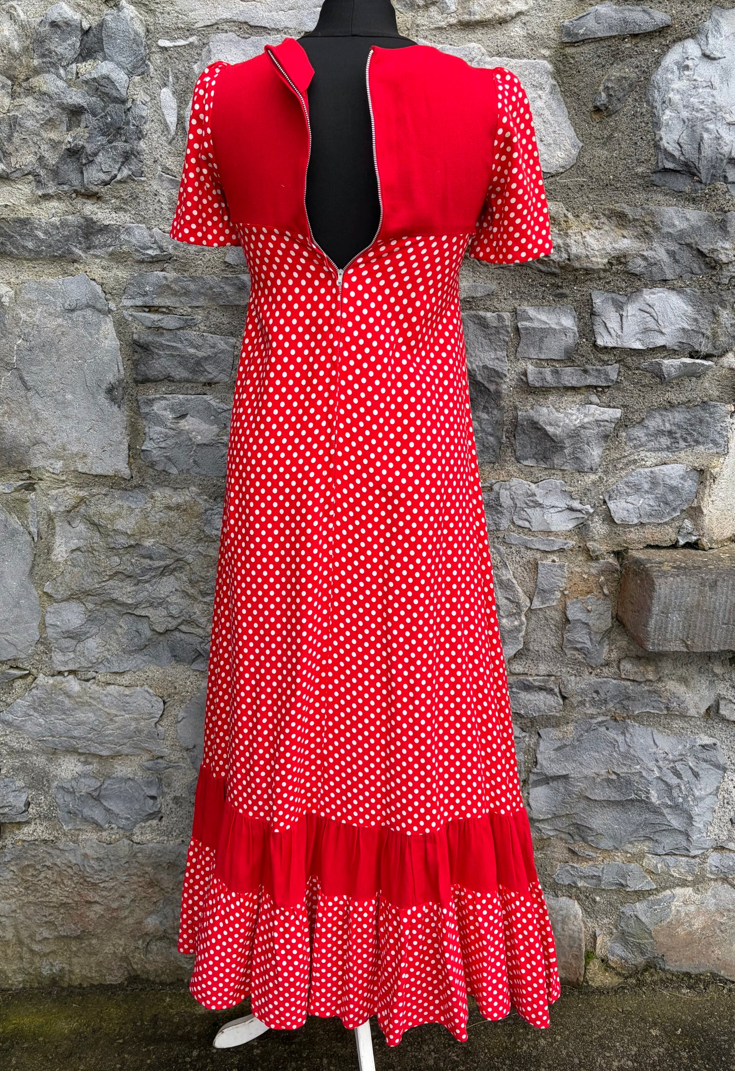 70s red polka dots dress uk 4-6