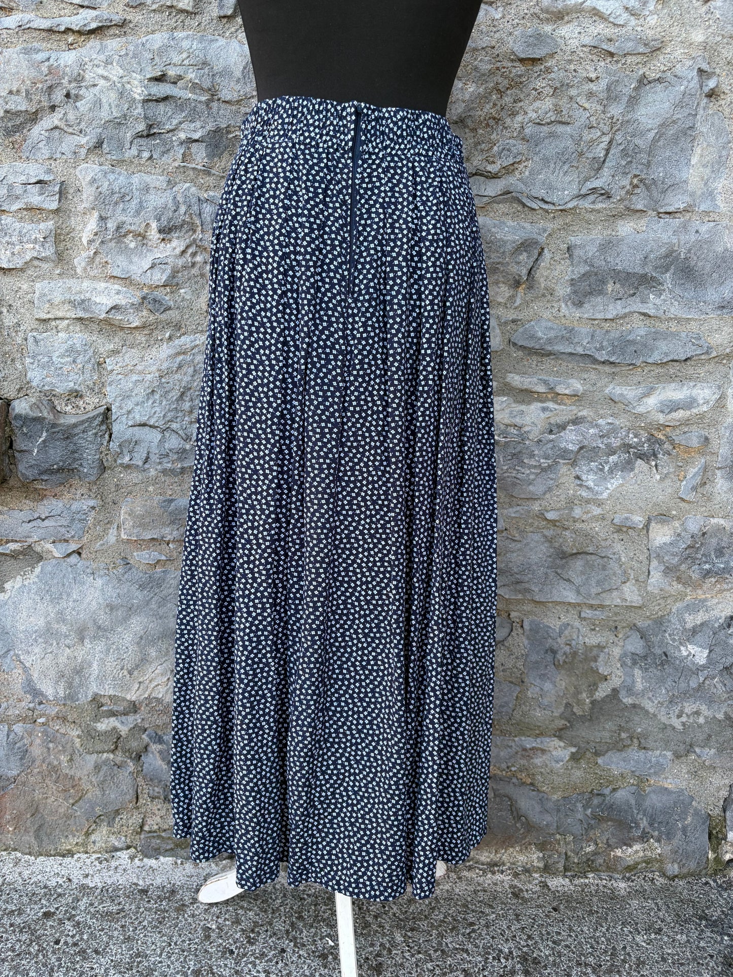 80s floral navy skirt uk 10-12