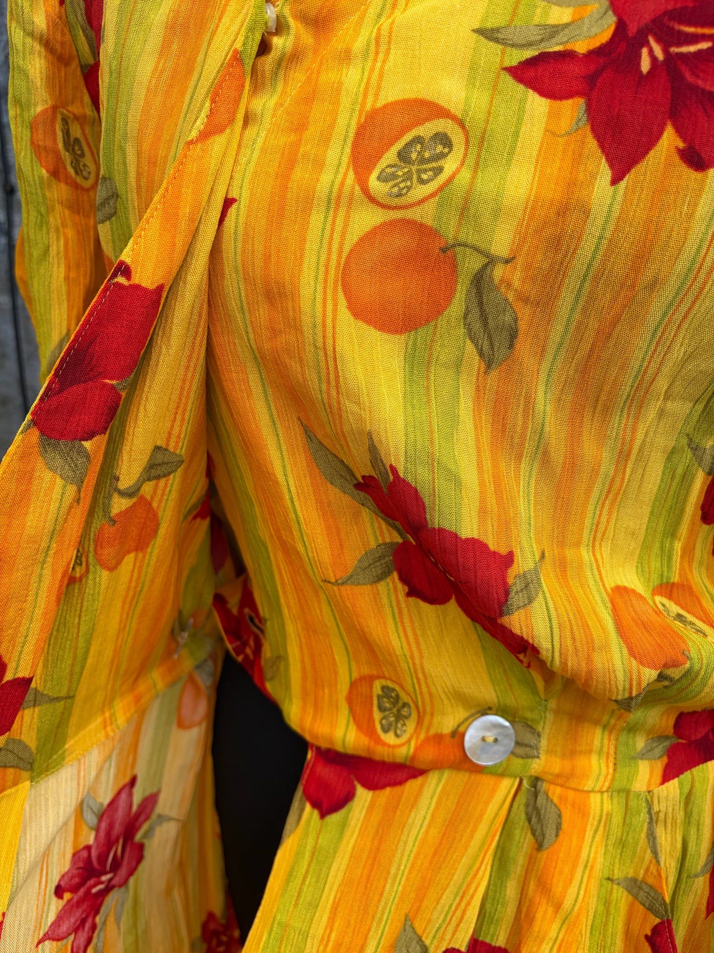 80s flowers&fruit yellow dress uk 8-10