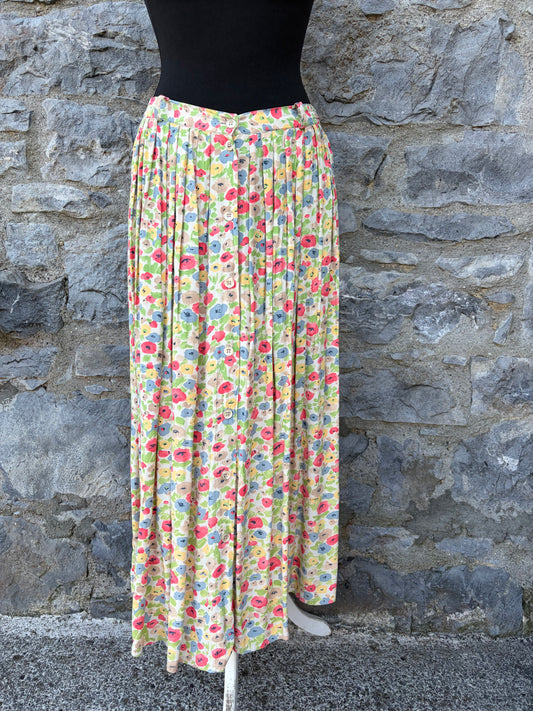 90s colourful flowers button up skirt uk 12