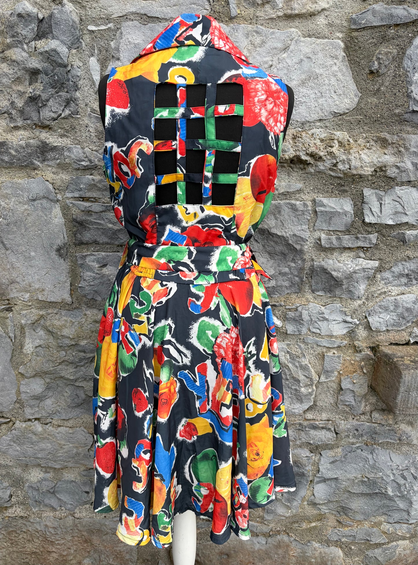 80s colourful fruit&flowers dress uk 8