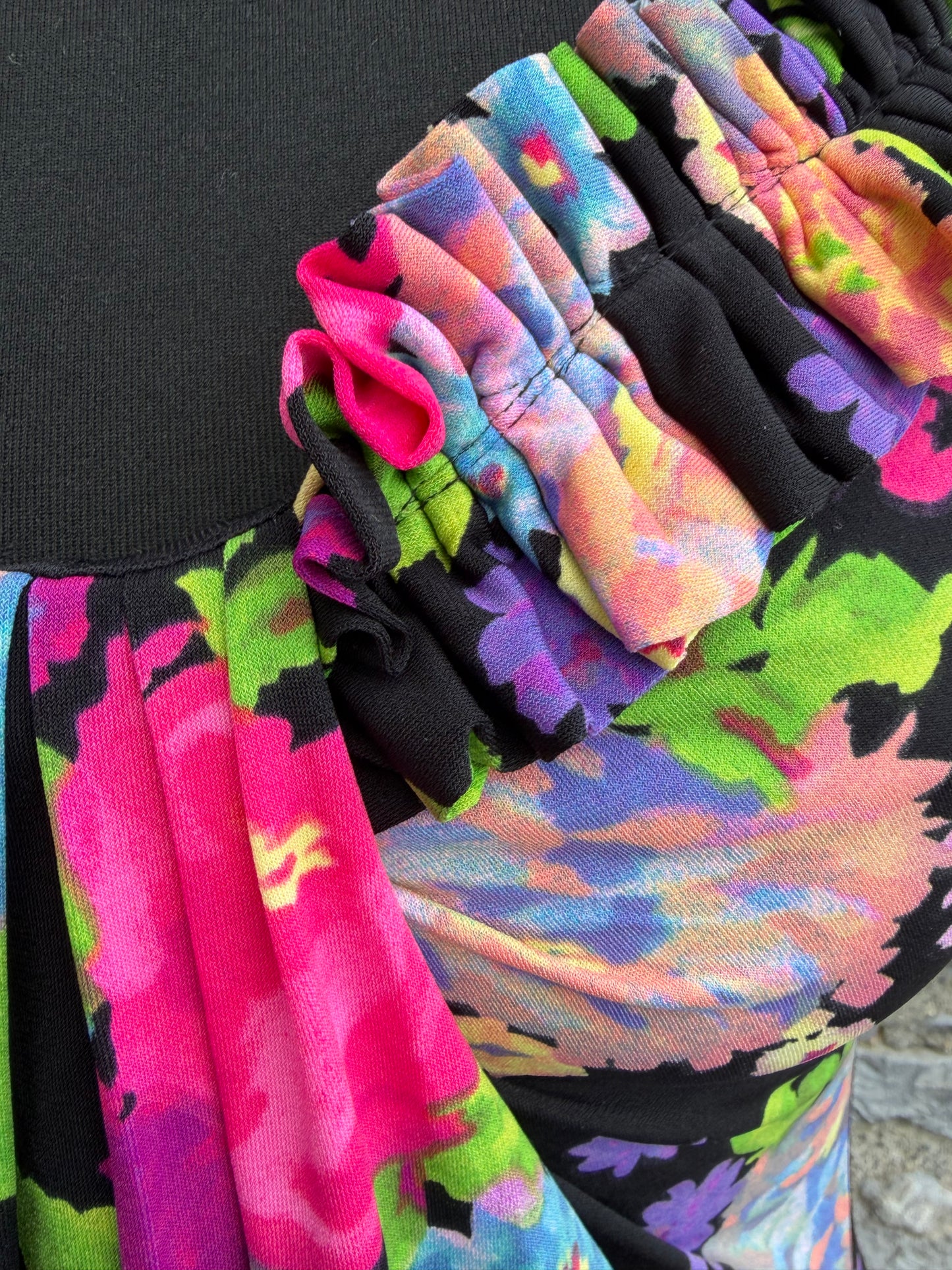 Y2K colourful flowers black dress uk 8-10