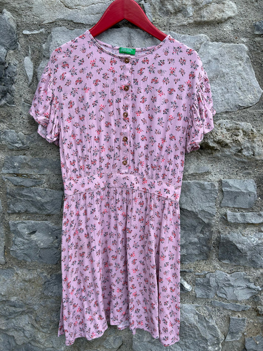 Pink flowers wrinkled dress  10-11y (140-146cm)