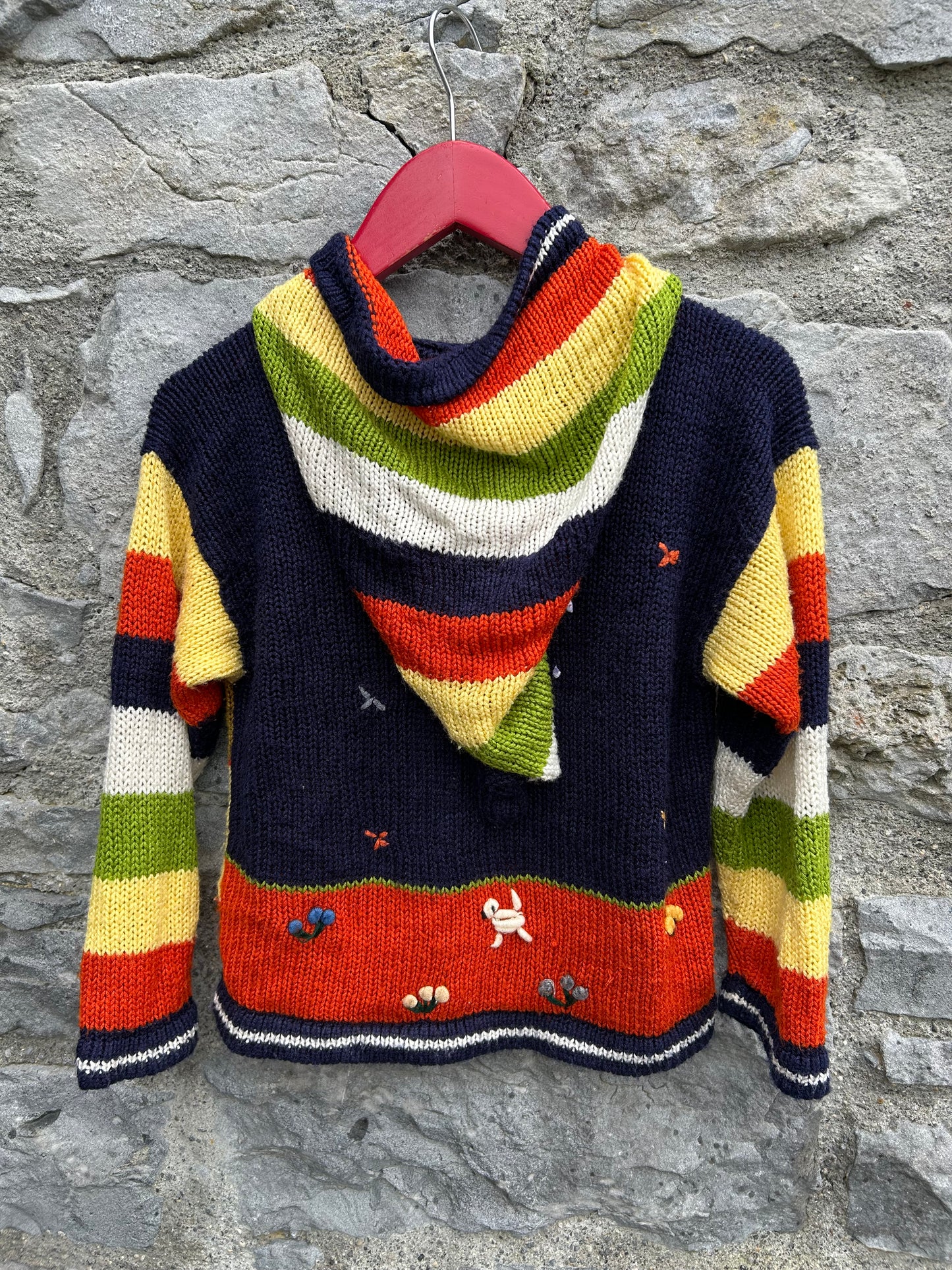 Navy&beige animals Peruvian cardigan  4-5y (104-110cm)