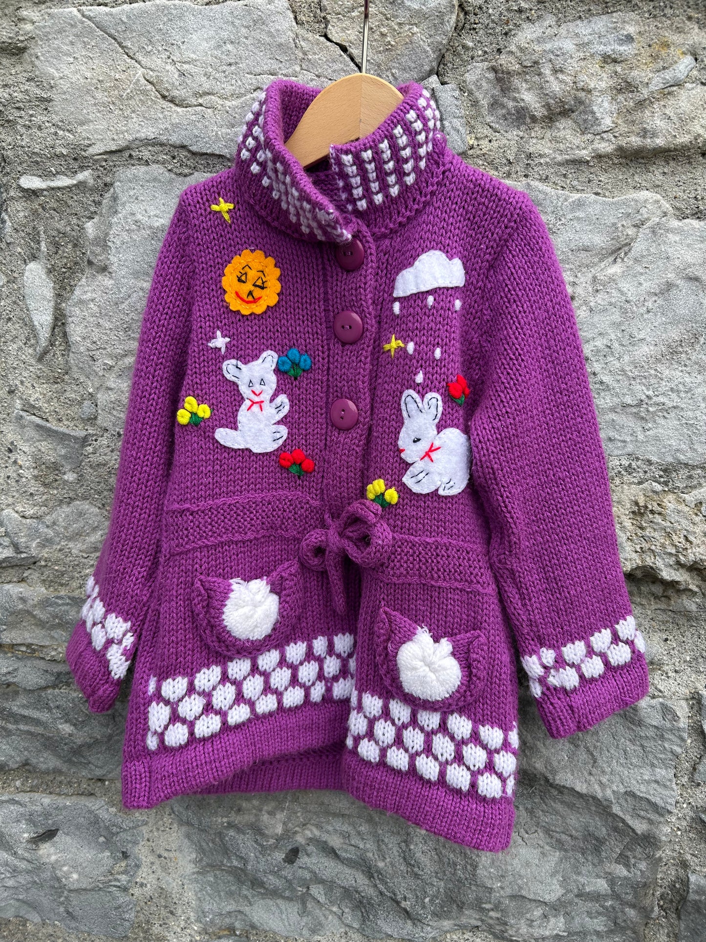 Animals purple long cardigan  3y (98cm)