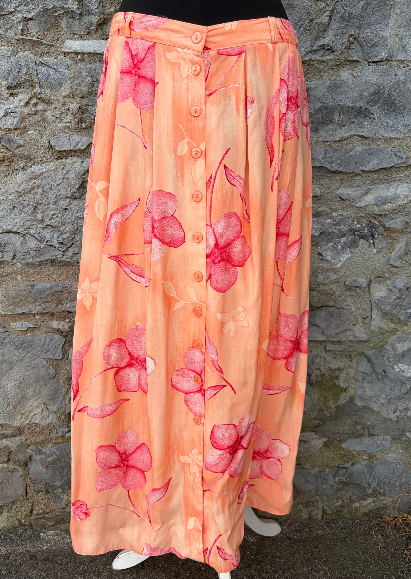 80s orange flowers skirt uk 12-14v