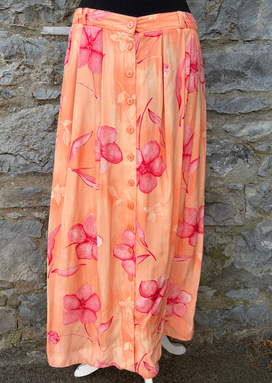80s orange flowers skirt uk 12-14