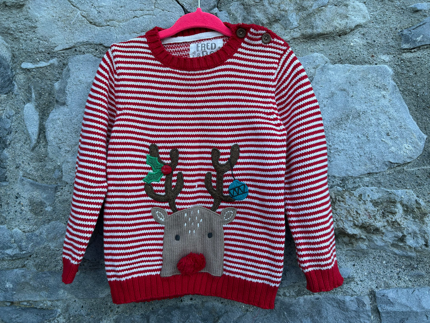 Reindeer red stripy jumper 18-24m (86-92cm)