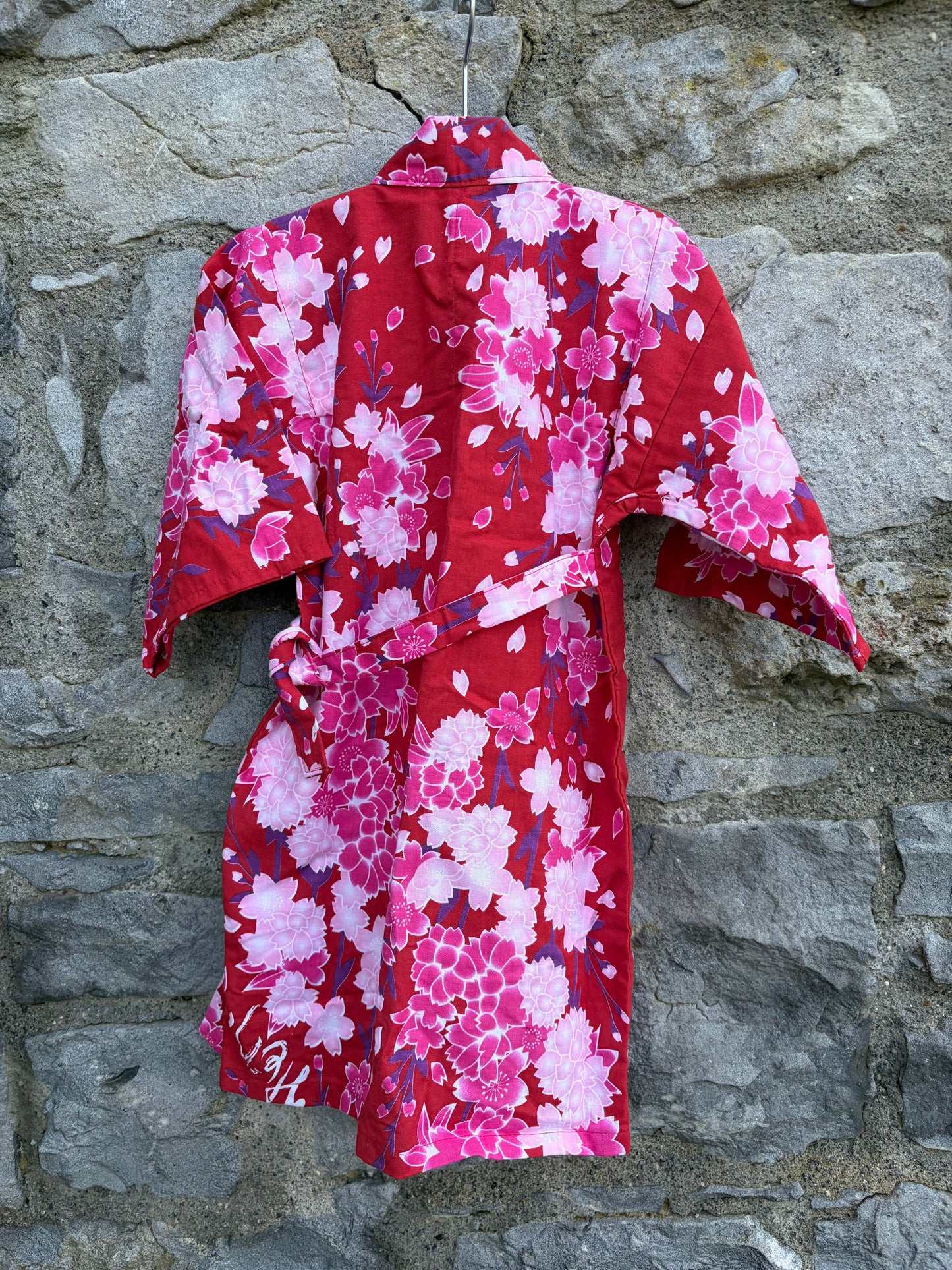 Pink flowers red kimono 2-3y (92-98cm)