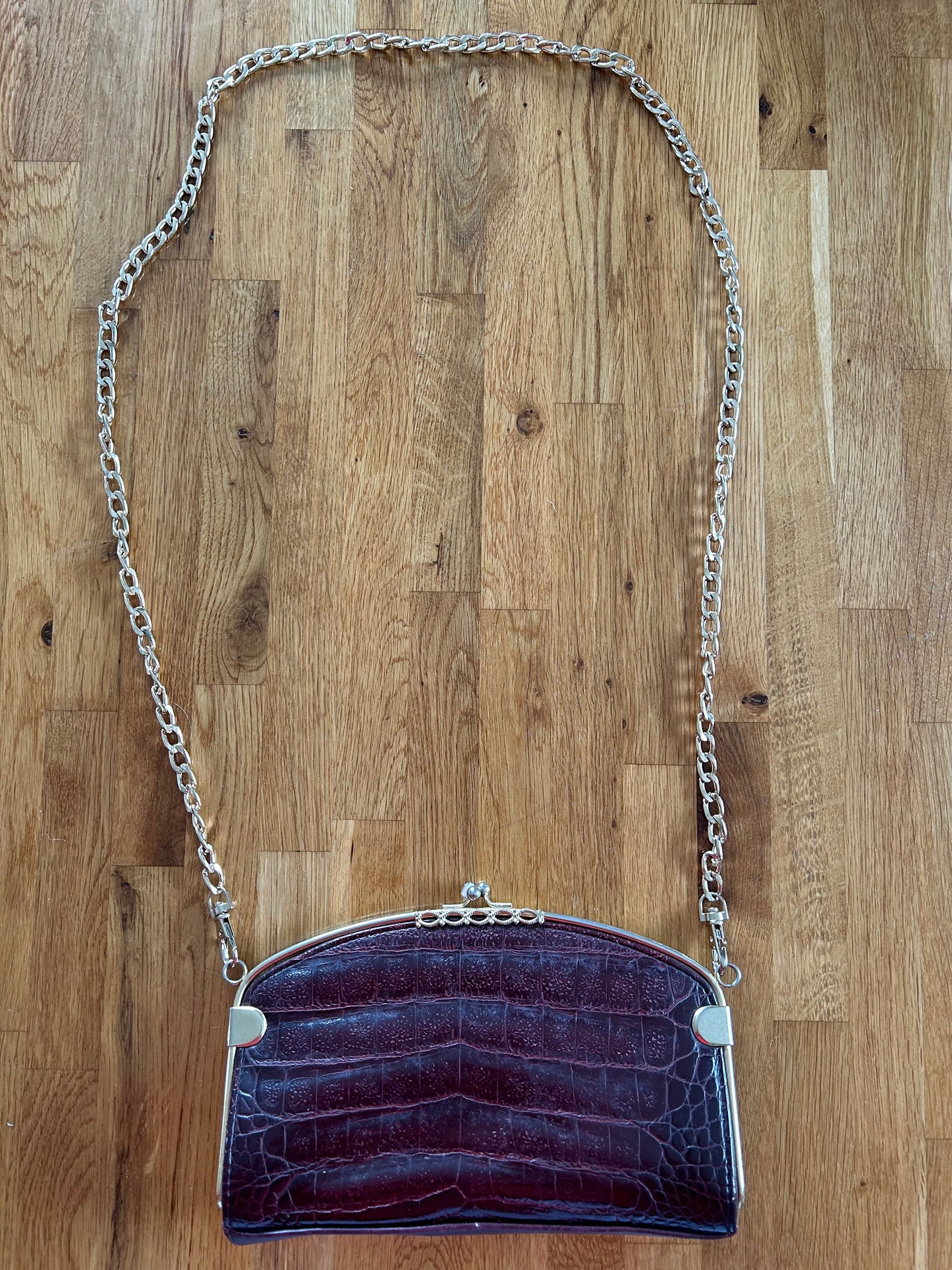 Maroon golden chain bag