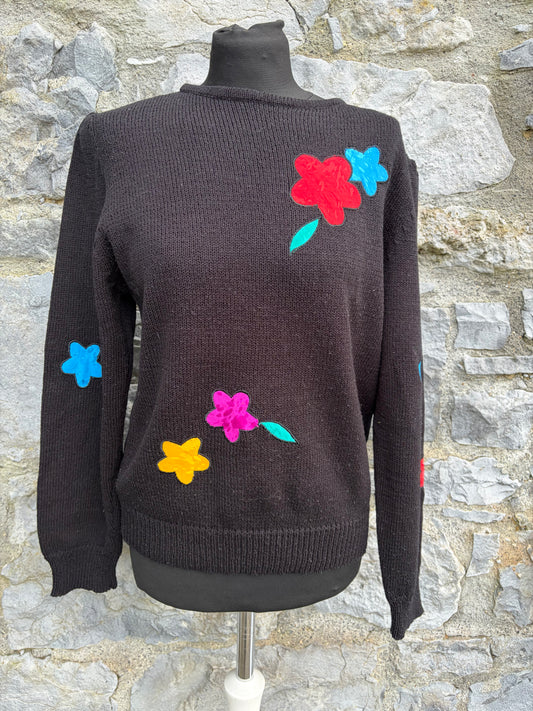 80s flowers black jumper uk 10-12
