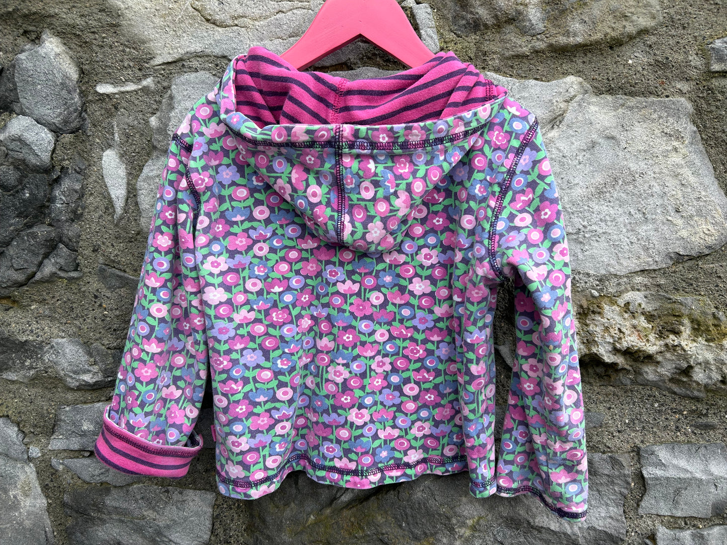 Reversible stripy&floral hoodie   4y (104cm)