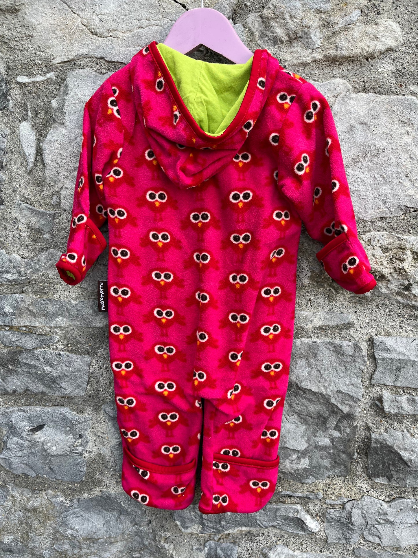 Pink birds fleece pram suit 3-6m (62-68cm)